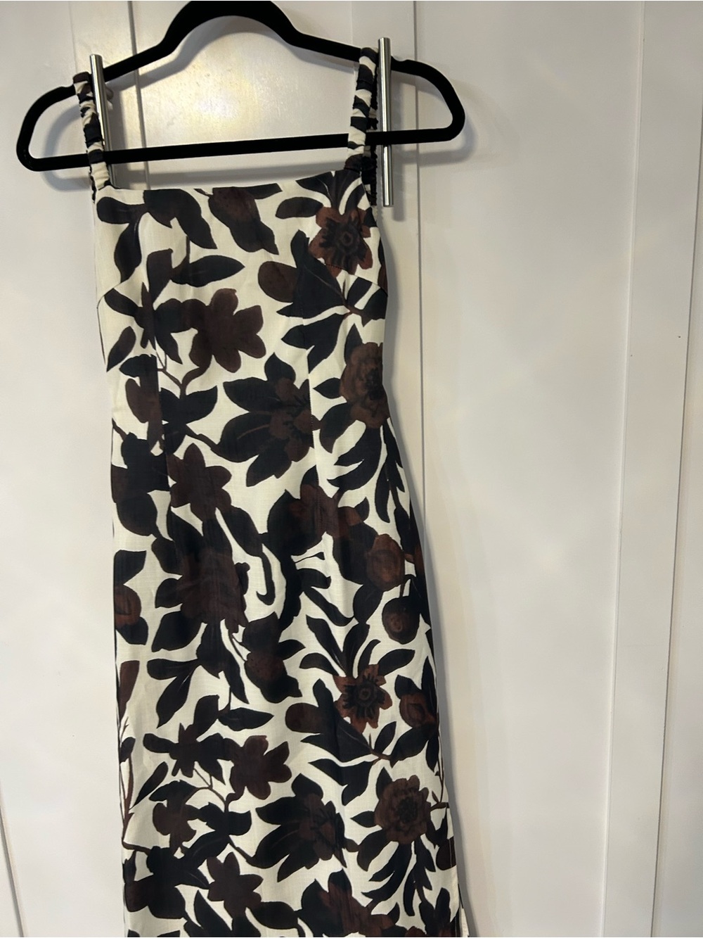 COMMENSE brown cream floral print Backless side slit maxi Dress - Picture 3 of 8
